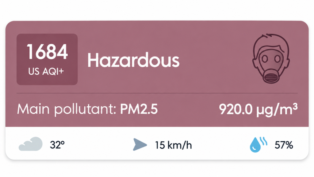 AirVisual screenshot showing hazardous air quality in Pontianak with AQI 1684 and PM2.5 at 920.0 micrograms per cubic metre