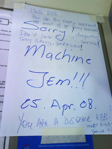 RHB bank machine notice reading Machine Jem