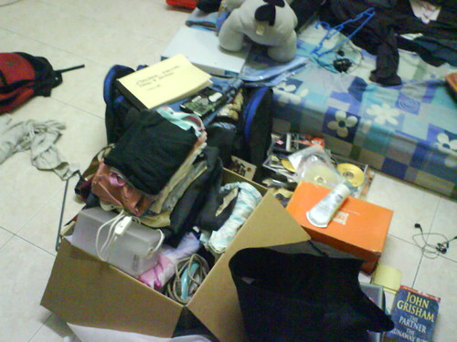 Bags and belongings being packed for the move