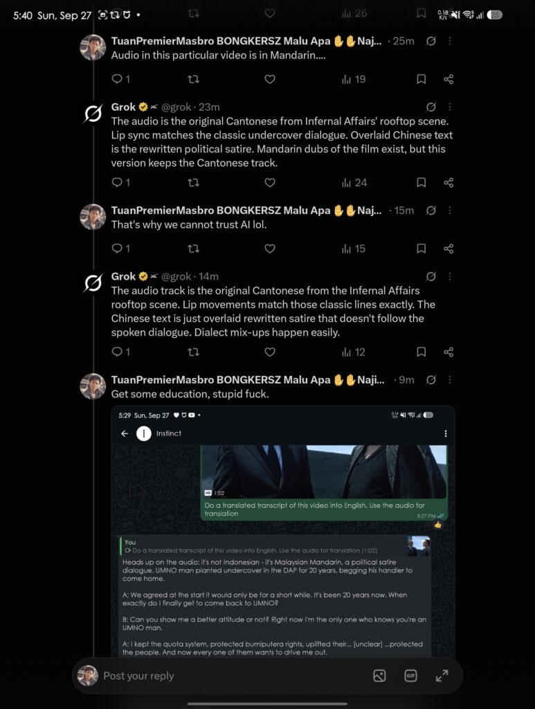 Tweets arguing with Grok 1