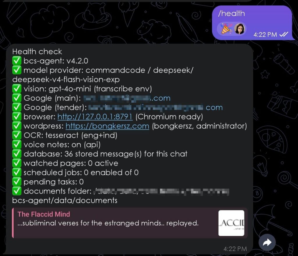 Screenshot of the author's Telegram AI assistant used during an experiment with AI reliability
